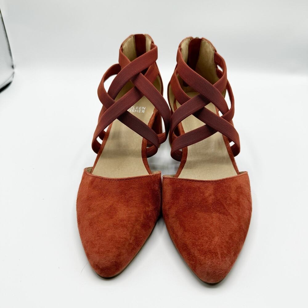 Eileen Fisher Cayenne Juku Suede Low Strappy Block Heel Pumps Women 8 Classic - Picture 5 of 8